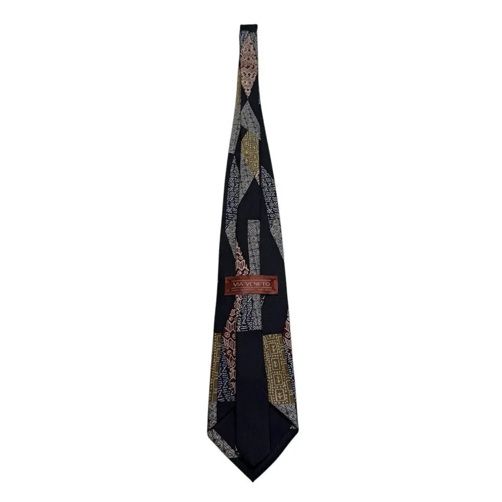 Via Veneto Hand Tailored 100% Silk Necktie Tie Patchwork Print